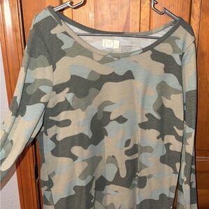 Maurices Green Camo Waffle Knit Top